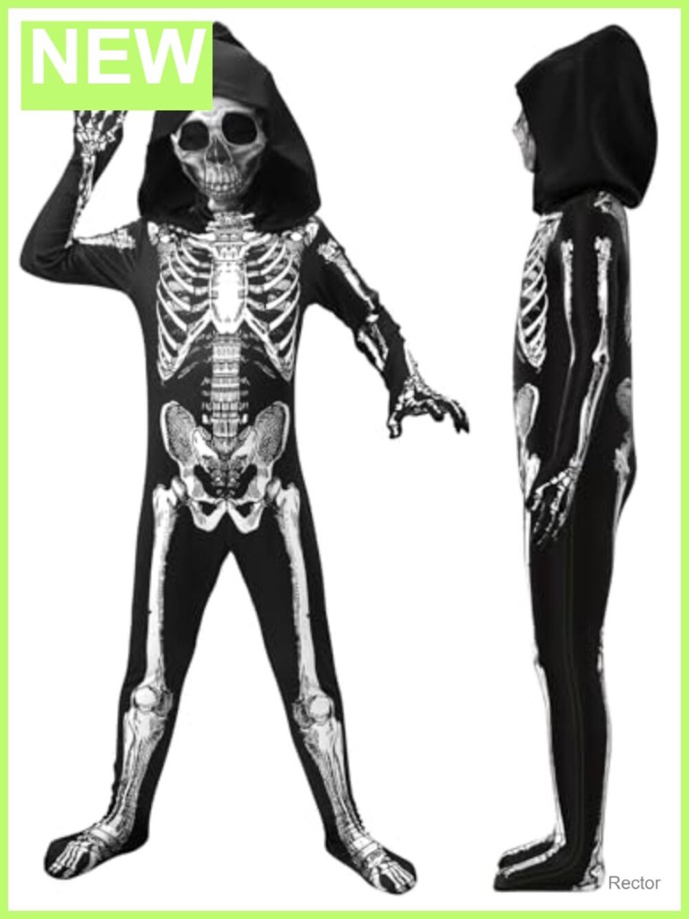 Kids Skeleton Halloween Costume Jumpsuit with Hood and Mask for Boys Girls